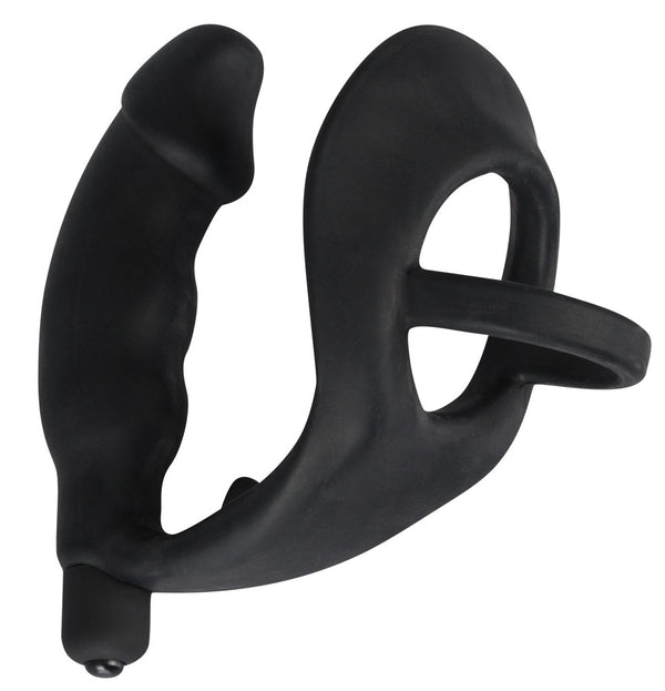 Black Velvets vibrerende cockring met plug - Zwart - Black Velvets - SKU: 5885390000