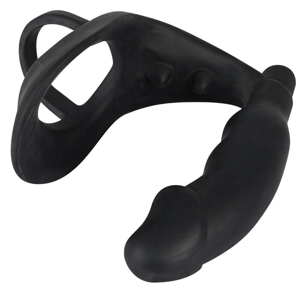 Black Velvets vibrerende cockring met plug - Zwart - Black Velvets - SKU: 5885390000