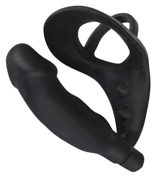 Black Velvets vibrerende cockring met plug - Zwart - Black Velvets - SKU: 5885390000