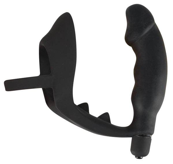 Black Velvets vibrerende cockring met plug - Zwart - Black Velvets - SKU: 5885390000