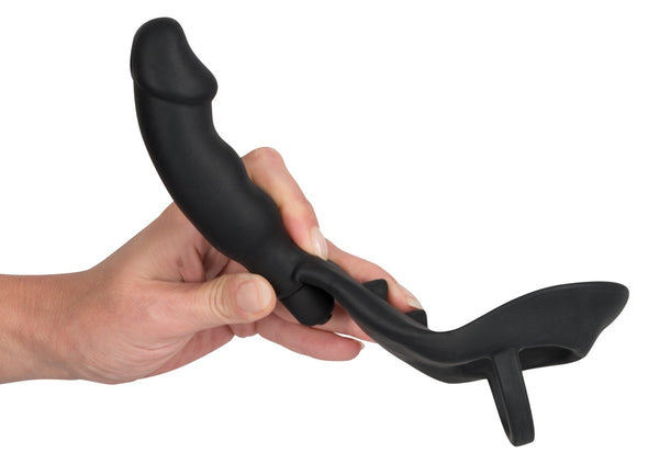 Black Velvets vibrerende cockring met plug - Zwart - Black Velvets - SKU: 5885390000