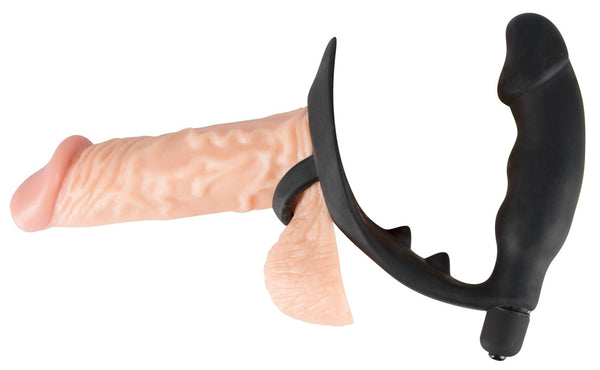 Black Velvets vibrerende cockring met plug - Zwart - Black Velvets - SKU: 5885390000