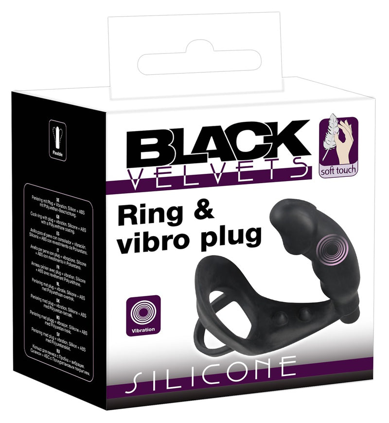 Black Velvets Ring & vibro plug - Zwart