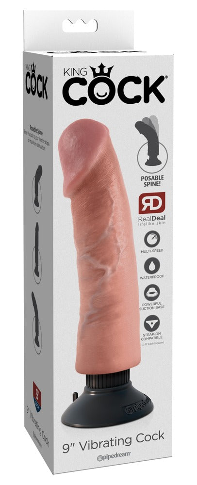 King Cock 9" buigbare vibrator - Huidskleur Licht - King Cock - SKU: 5887250000