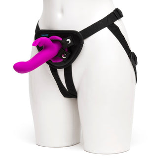happyrabbit Trillende strap-on met konijnenoren - Paars