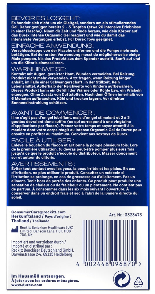 Durex orgasmegel met warming-effect - Transparant - Durex - SKU: 6109680000