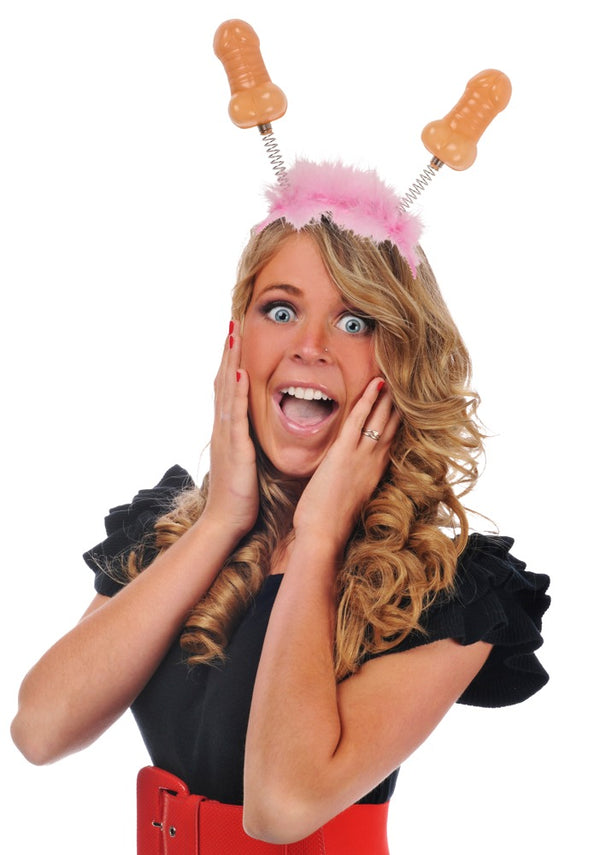 Hoofdband met 2 wiebelende penissen - Roze - IntimateRed - SKU: 7818940000