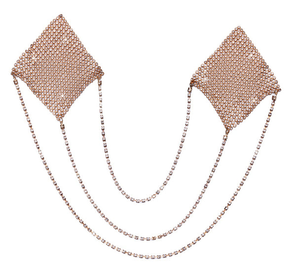 Cottelli ACCESSOIRES Tepelplakkers vierkant met glitter en kettingen - Goud - Cottelli ACCESSOIRES - SKU: 7819670000