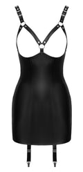 ZADO Jarretel jurk cuploos met leren details - Zwart