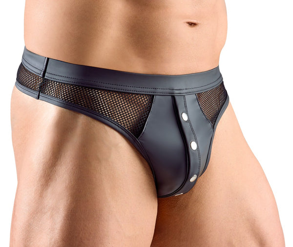 Svenjoyment Thong met drukknopen en netpaneel - Zwart - Svenjoyment - SKU: 21117301701