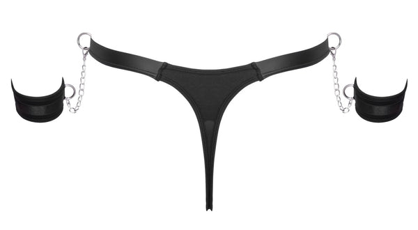 Svenjoyment Thong met handboeien en studs - Zwart - Svenjoyment - SKU: 21117641701