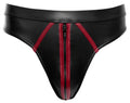 Svenjoyment Thong wetlook met rode strepen en ritssluiting - Zwart