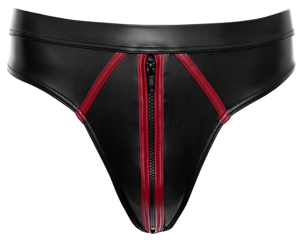 Svenjoyment Thong wetlook met rode strepen en ritssluiting - Zwart - Svenjoyment - SKU: 21117721701
