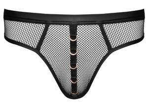 Svenjoyment Thong met wetlook en gouden ringen - Zwart