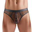 Svenjoyment Thong met wetlook en gouden ringen - Zwart
