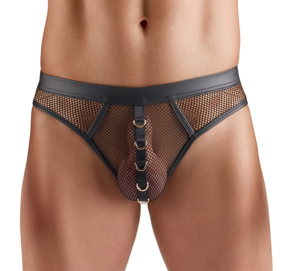 Svenjoyment Thong met wetlook en gouden ringen - Zwart - Svenjoyment - SKU: 21117991701