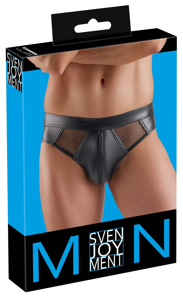 Svenjoyment Slip wetlook met transparant net - Zwart