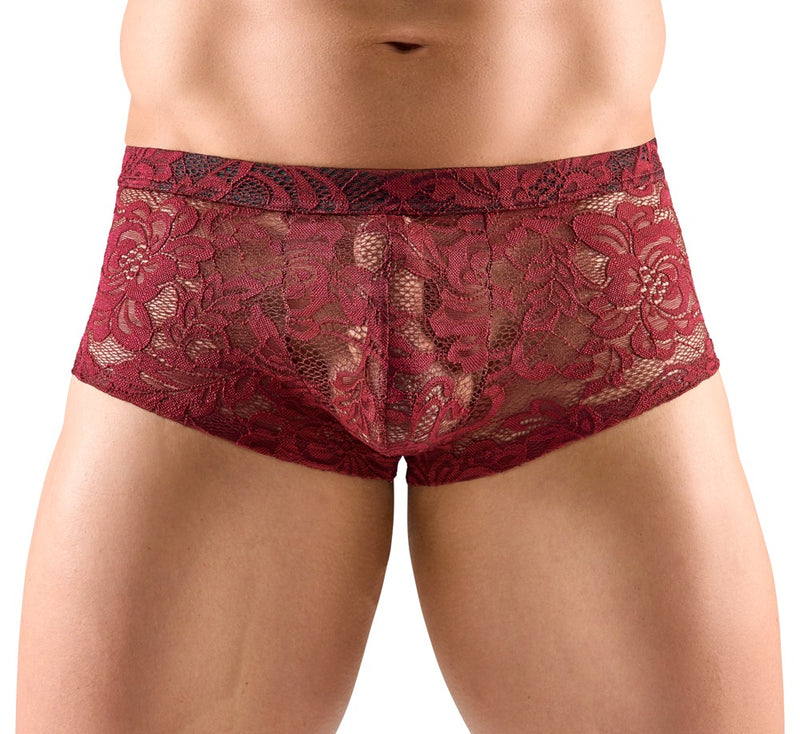 Svenjoyment Boxer transparant met bloemenkant - Rood