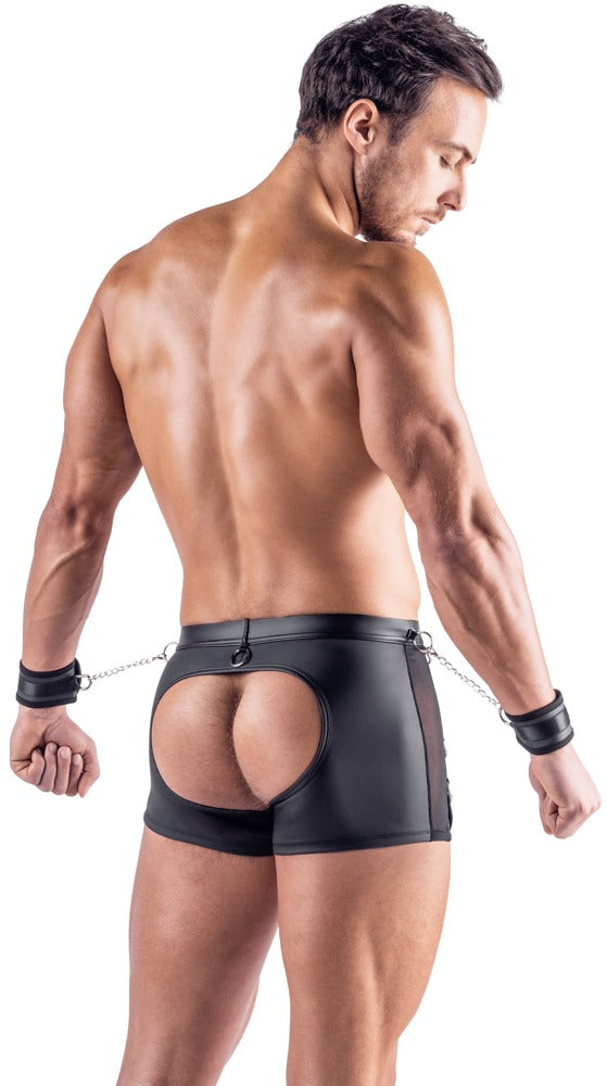 Boxer met handboeien en open rug - Zwart - Svenjoyment - SKU: 21335711701
