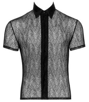 Shirt transparant met knoopsluiting - Zwart