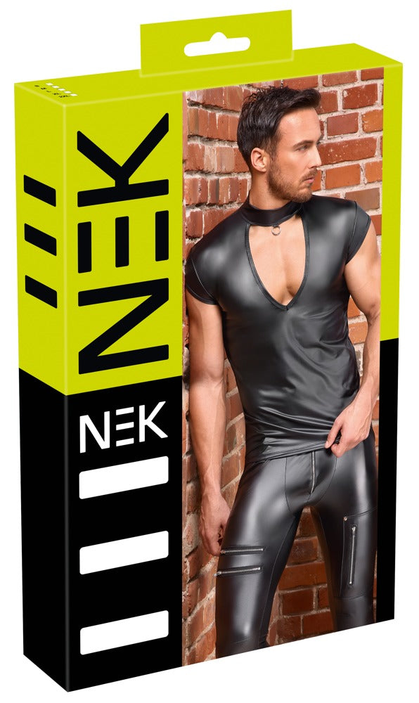 Shirt met opstaande kraag en V-uitsnede - Zwart - NEK - SKU: 21618181701