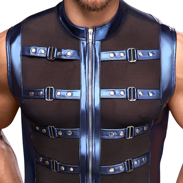 Shirt met ritssluiting en jarretels - Blauw - NEK - SKU: 21618344701