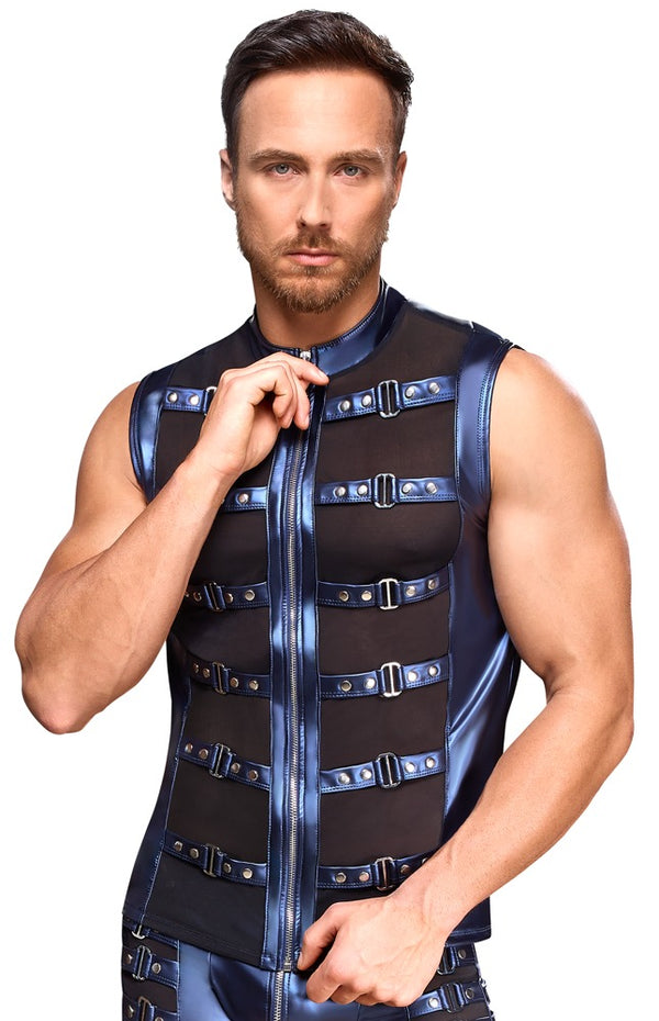 Shirt met ritssluiting en jarretels - Blauw - NEK - SKU: 21618344701