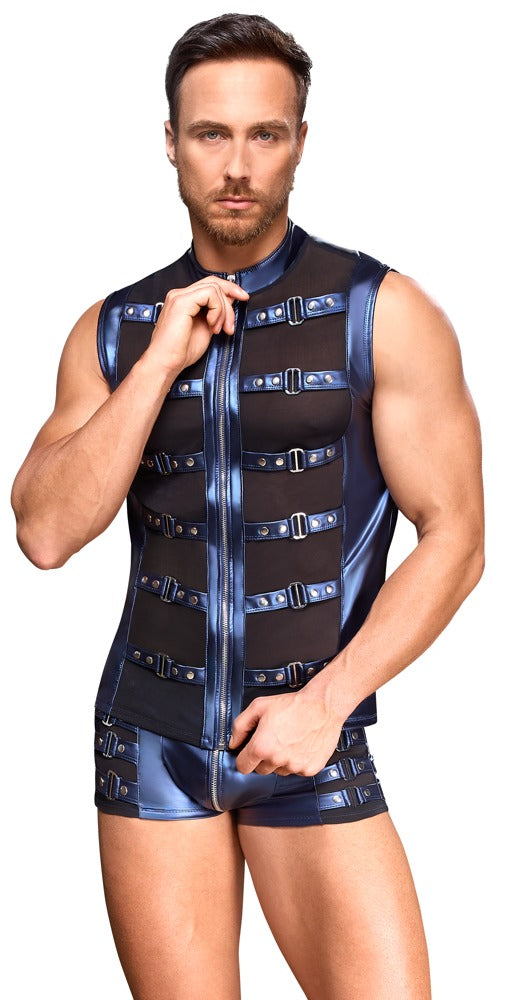 Shirt met ritssluiting en jarretels - Blauw - NEK - SKU: 21618344701