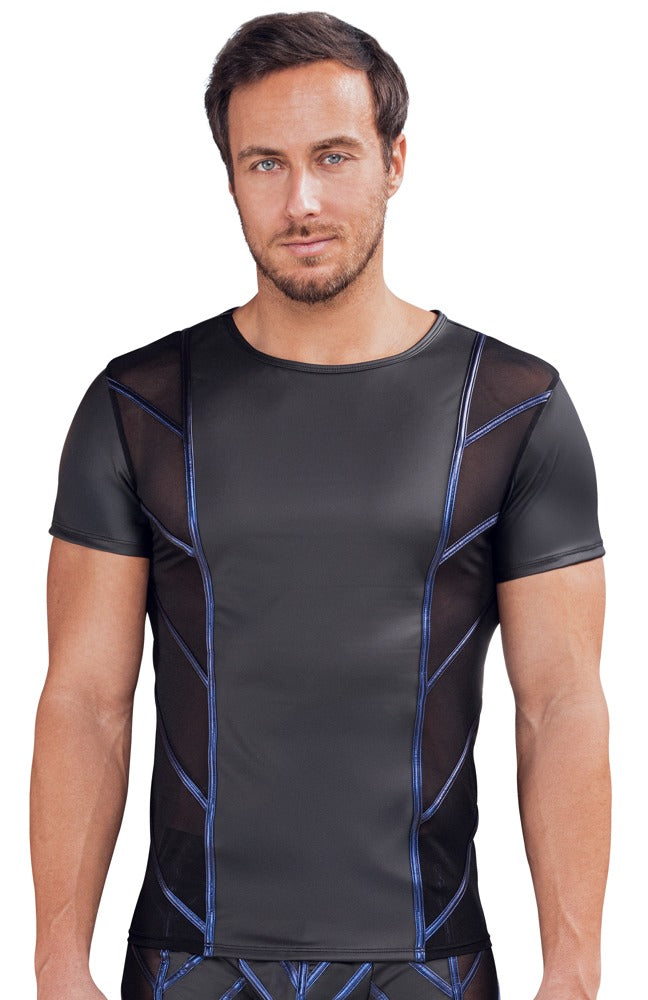 NEK shirt met net-inzetstukken - Zwart