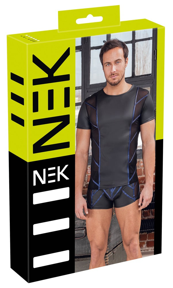 NEK shirt met net-inzetstukken - Zwart