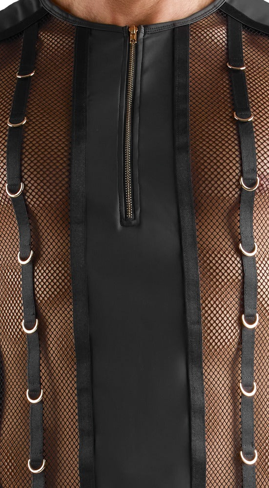 Svenjoyment Shirt met wetlook en gouden ritssluiting - Zwart