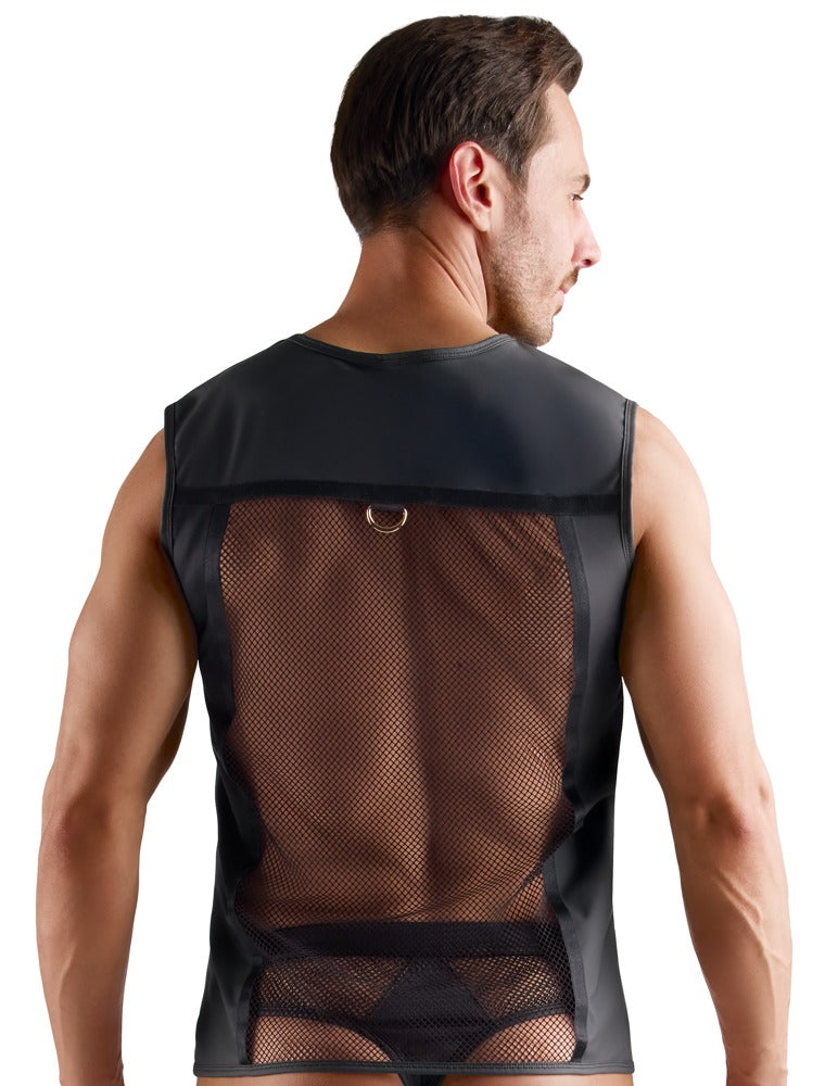Svenjoyment Shirt met wetlook en gouden ritssluiting - Zwart