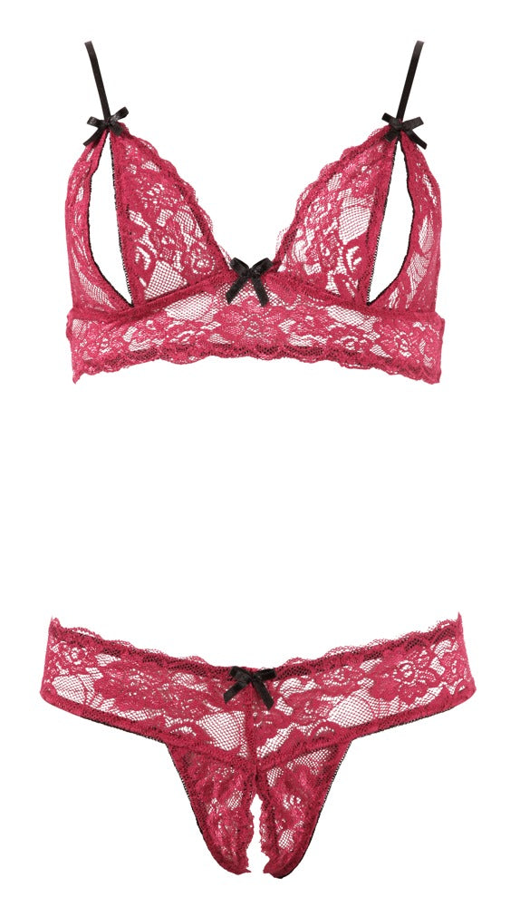 Cottelli LINGERIE jarretel set met open cups - Rood - Cottelli LINGERIE - SKU: 22124473021