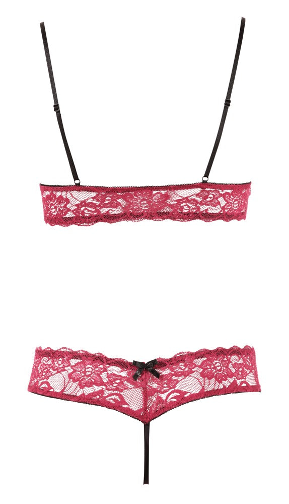 Cottelli LINGERIE jarretel set met open cups - Rood - Cottelli LINGERIE - SKU: 22124473021