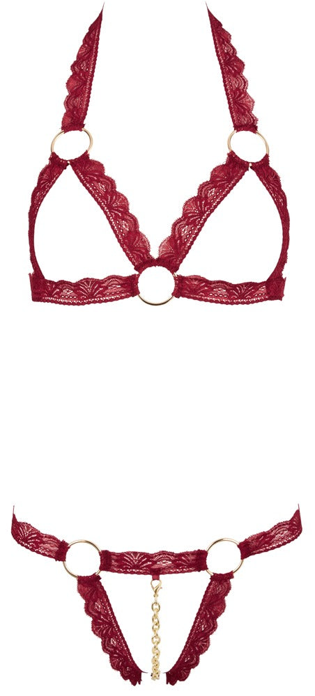 Cottelli LINGERIE Bra met open cups en afneembare ketting - Rood - Cottelli LINGERIE - SKU: 22130103111