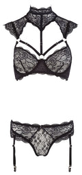 Cottelli LINGERIE Beugelbeha met jarretels en kant - Zwart