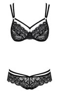 Obsessive Jarretel set met beugelbeha en string - Zwart