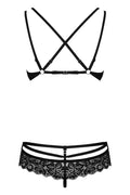 Obsessive Jarretel set met beugelbeha en string - Zwart