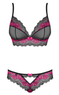 Obsessive Bra en slip transparant met kant - Zwart