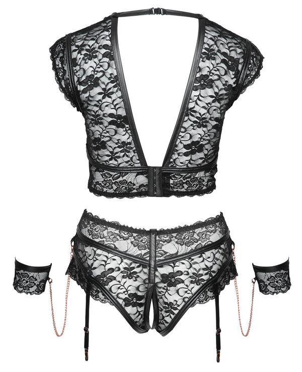Cottelli BONDAGE kant set met handboeien - Zwart - Cottelli BONDAGE - SKU: 22139311071