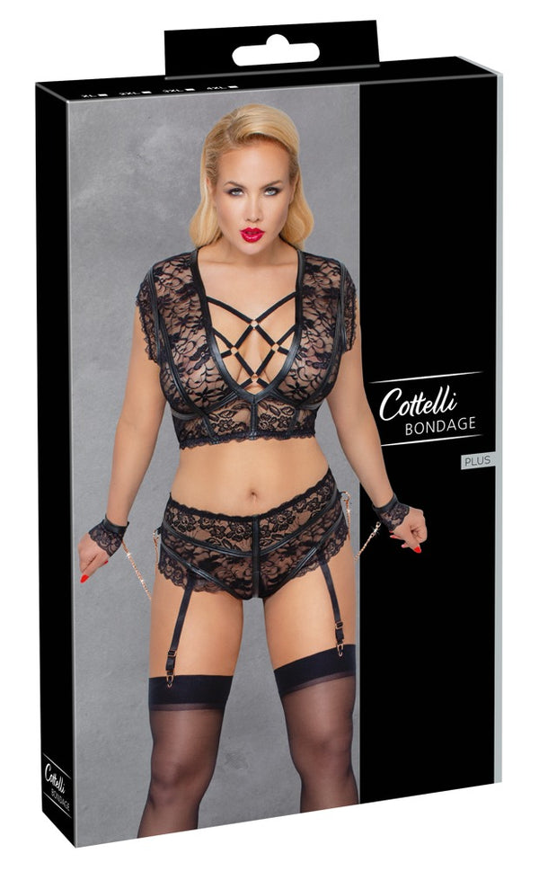 Cottelli BONDAGE kant set met handboeien - Zwart - Cottelli BONDAGE - SKU: 22139311071
