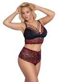 Cottelli CURVES Beugelloze set met bloemenkant en jarretels - Zwart