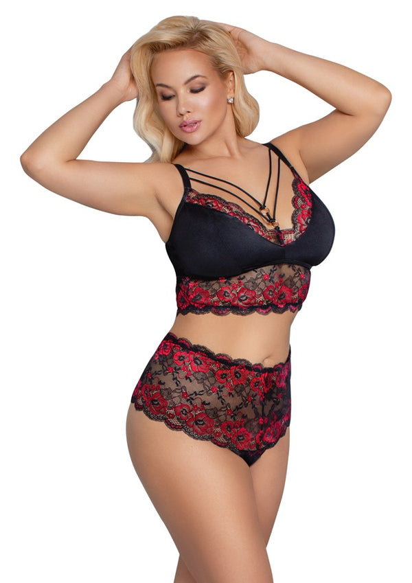 Cottelli CURVES beugelloze bloemenkant set - Zwart - Cottelli CURVES - SKU: 22139741051