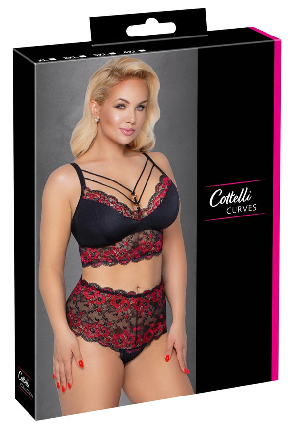 Cottelli CURVES beugelloze bloemenkant set - Zwart - Cottelli CURVES - SKU: 22139741051
