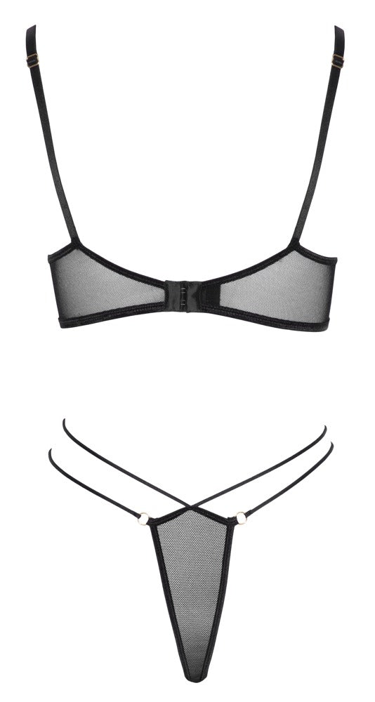 Cottelli LINGERIE jarretel set bh en string - Zwart - Cottelli LINGERIE - SKU: 22140241041