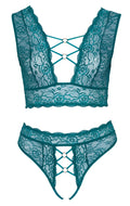 Cottelli CURVES Bralette met jarretels en kruisloze string - Groen