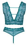 Cottelli CURVES Bralette met jarretels en kruisloze string - Groen