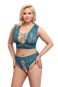 Cottelli CURVES Bralette met jarretels en kruisloze string - Groen