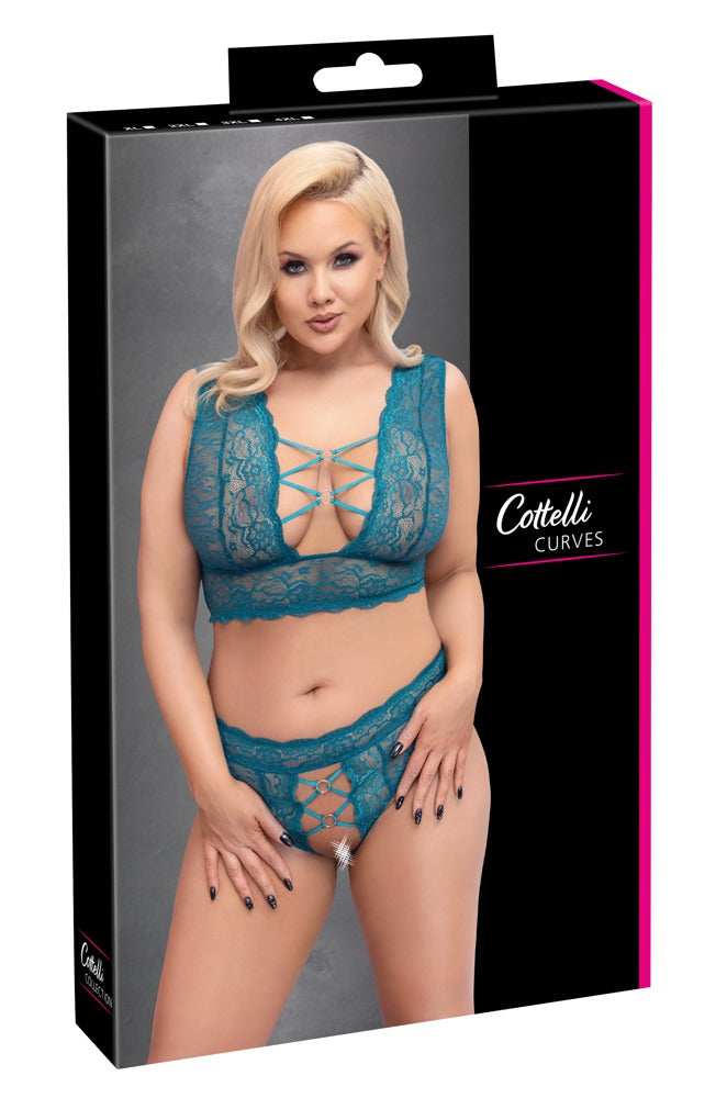 Cottelli CURVES Bralette met jarretels en kruisloze string - Groen