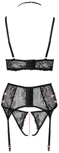 Abierta Fina Jarretel set met bralette en kruisloze slip - Zwart